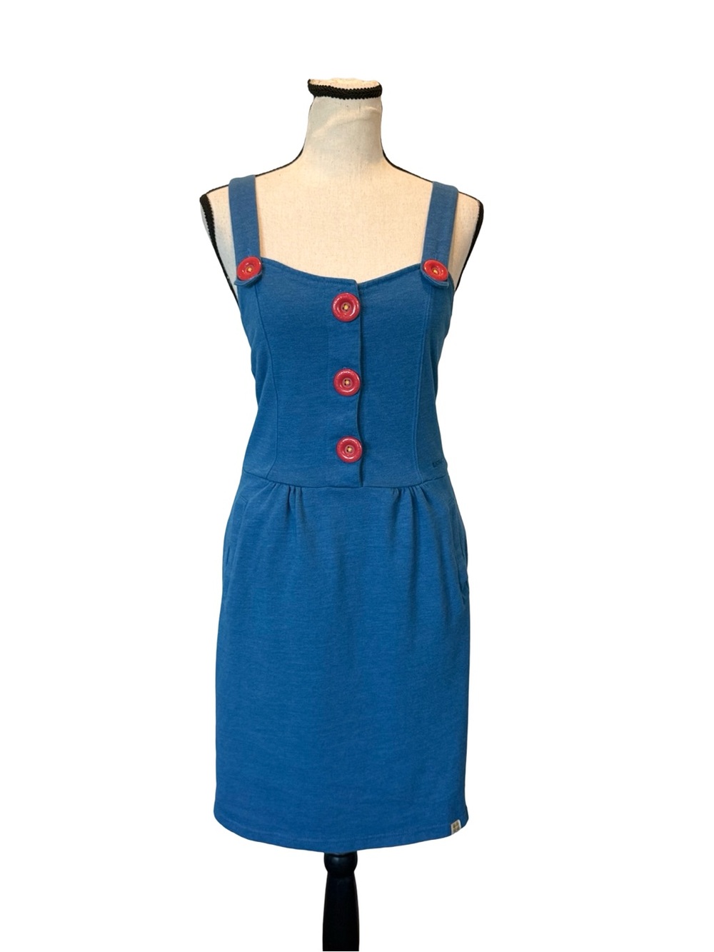 INSIGHT Blue Button Front Dress Small Surf Street Style Y2K Pockets